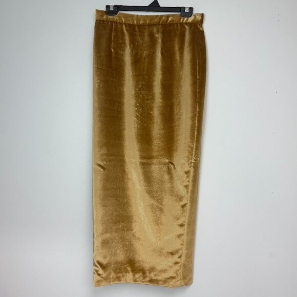 Women’s Gold 2-Piece Velvet Jacket and Skirt Set W/Brooch-Like Embellishments - Picture 5 of 10